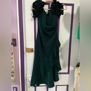 XSCAPE Ruffle Sleeve Green Cocktail Dress | Size 10P